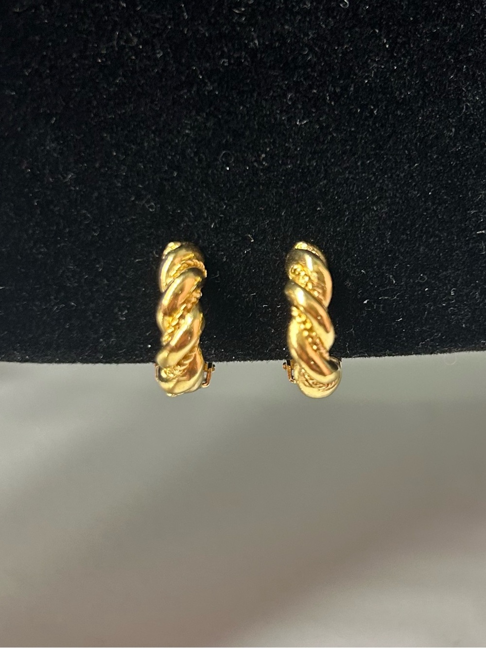 Vintage Christian Dior Gold Plated Twist Rope Clip on Huggie Earrings